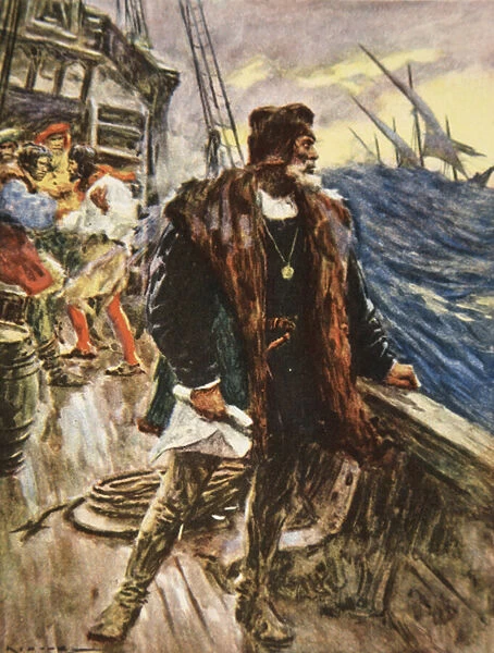 The Voyage of Columbus, illustration from This Country of Ours, The Story of the United States by H. E. Marshall, 1917 (colour litho)