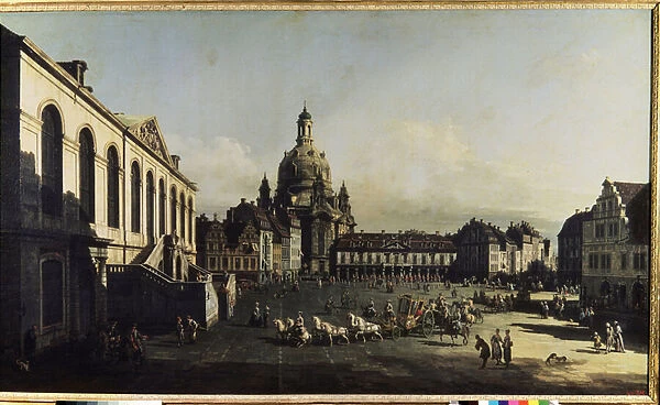 'Vue de la place du Nouveau marche a Dresde'(Neumarkt in Dresden) On apercoit l eglise Notre Dame (Notre-Dame) (Frauenkirche) Peinture de Bernardo Bellotto (1720-1780) 1747 Dim