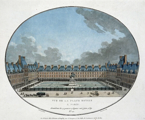Vue de la Place Royale a Paris (Place des Vosges). sd. engraving 18th century