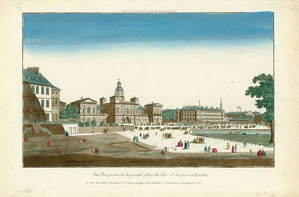 Vue perspective de la grande place du Parc St Jacques at Londres (coloured engraving)