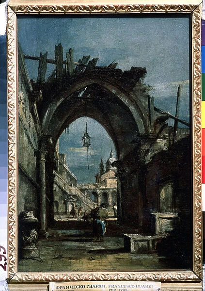 'Vue de Venise'Ruine au premier plan. Peinture de Francesco Guardi (1712-1793) 1770 environ Musee Pouchkine