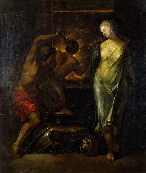 Vulcan forging the armour of Achilles overseen by Thetis (oil on canvas)