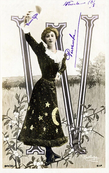W : Liane De Pougy, dancer and courstisane from la Belle Epoque - alphabet in postcard