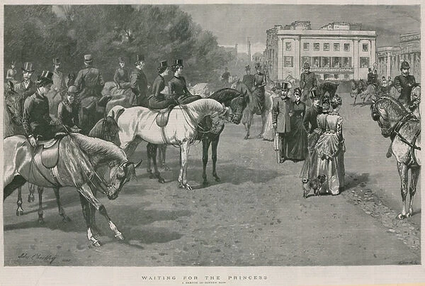 Waiting for the Princess: a sketch in Rotton Row, Hyde Park, London (engraving)