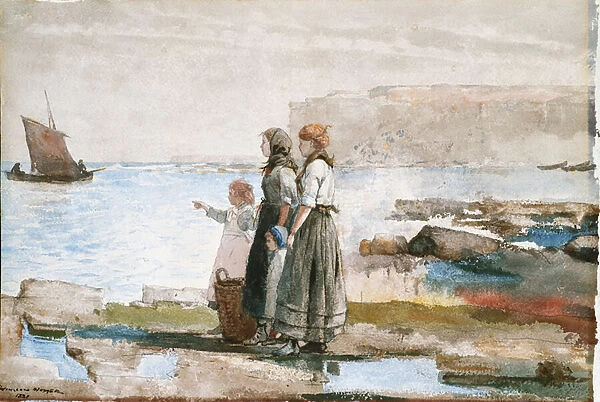 Waiting for the return of the Fishing Fleets, 1881 (w  /  c on paper)