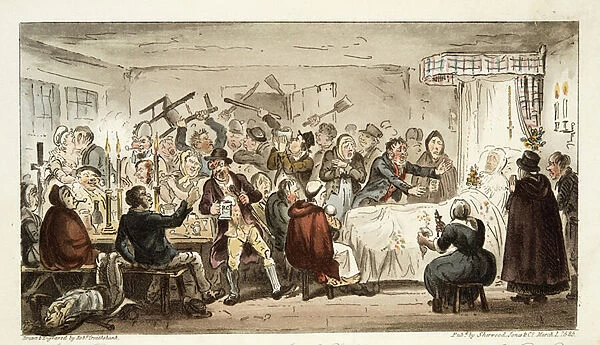 The Wake, - or last appearance of Teddy O Rafferty, a scene in the Holy Land, from The English Spy, pub. 1824 (hand coloured engraving)