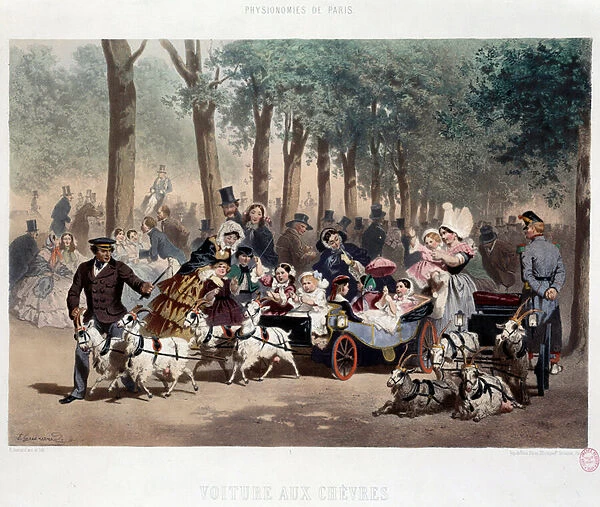 Walk by car in the Tuileries Garden in Paris in the 19th century Lithography by Eugene