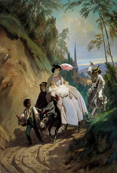 Walk a donkey to Montmorency Painting by Eugene Giraud (1806-1881) 19th century Paris