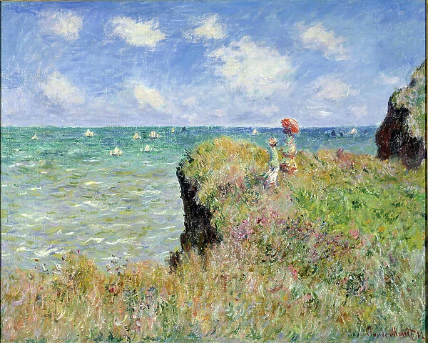 Walk on the edge of the cliff, Pourville, 1882 (oil on canvas)