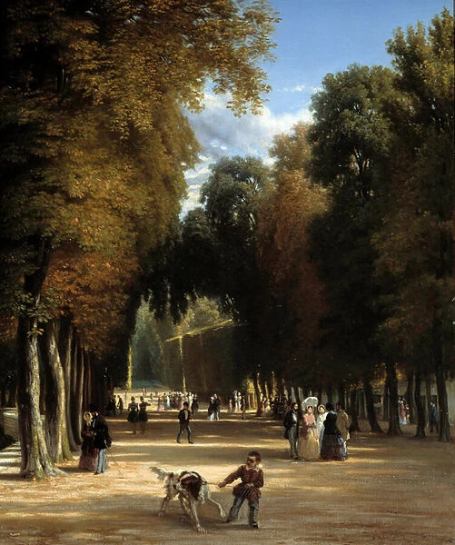 Walk to the Parc de Saint Cloud (detail). Painting by Raymond Esbrat (1809-1856), 1850. Roanne, Joseph Dechelette Museum