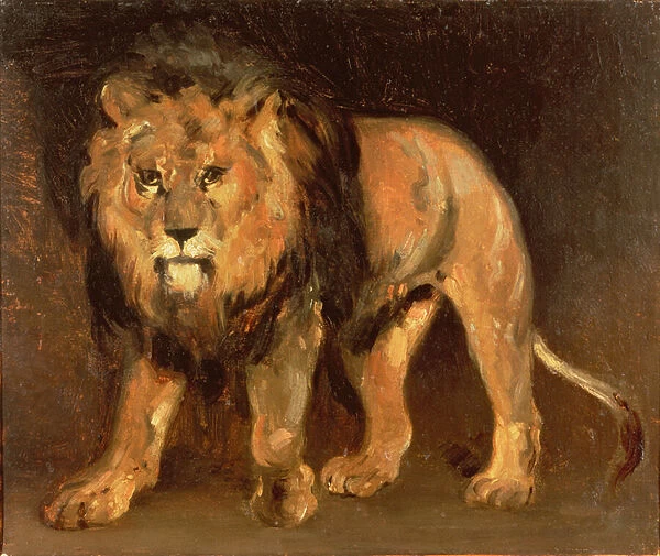Walking lion (oil on paper laid on canvas)