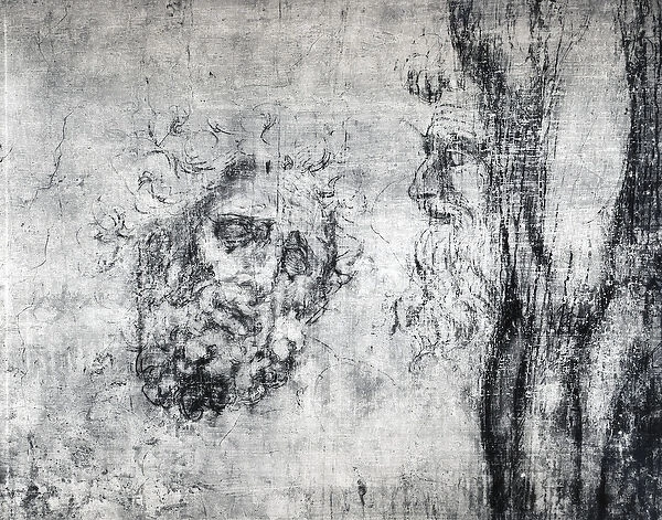 Wall drawing of two heads, c. 1530 (charcoal on plaster) (b  /  w photo)