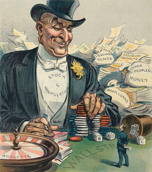 Wall Street Fat Cat Gambling with Other Peoples Money, 1908 (lithograph)