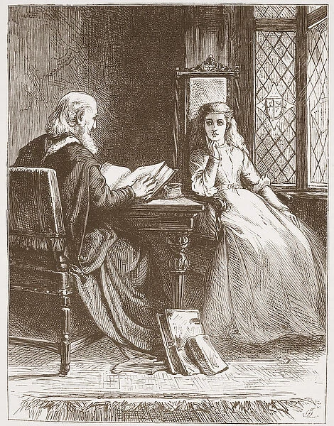 Walter Capel reading the Scriptures to his daughter, illustration from