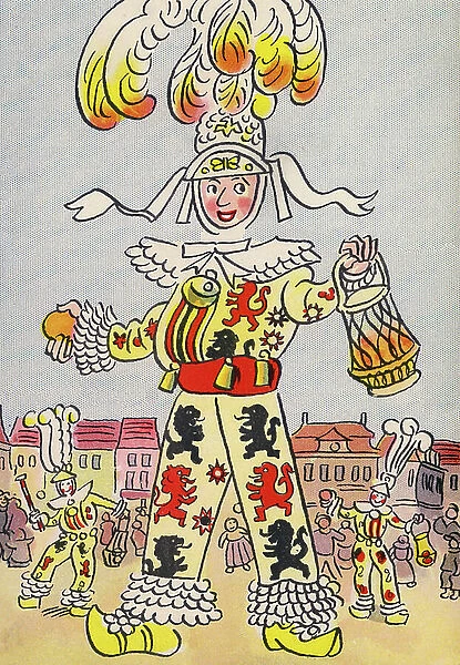 Walter Trier's crazy costumes: Belgium, Gilles of Binche (colour litho)
