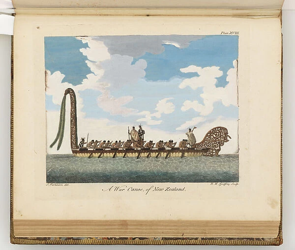 A war canoe of New Zealand, illustration from A journal of a voyage to the South