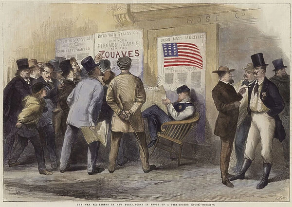 The war excitement in New York (coloured engraving)