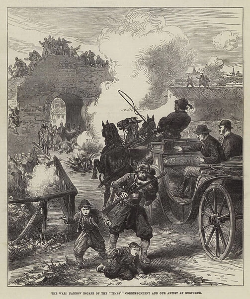The War, Narrow Escape of the 'Times 'Correspondent and Our Artist at Rustchuk (engraving)