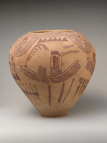 Ware Jar decorated with Boat and Human Figures (painted pottery)