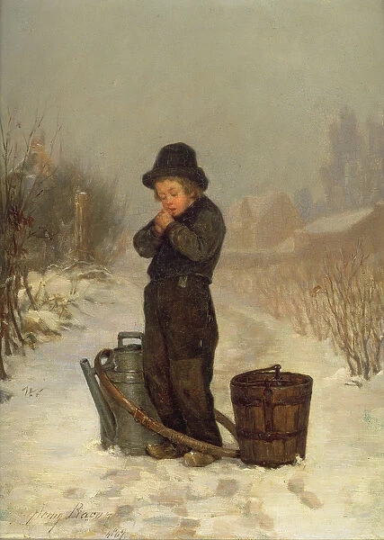 Warming His Hands, 1867 (oil on panel)