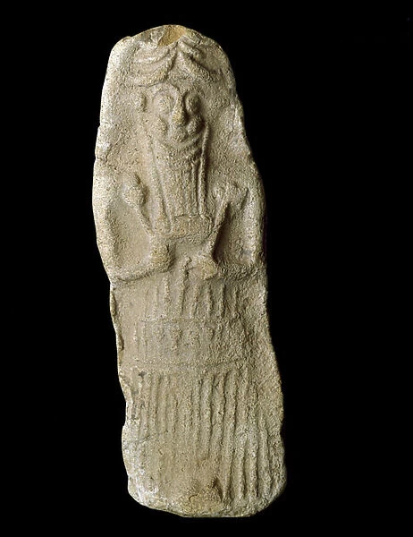 Warrior god with bovine ears represented lying in his coffin