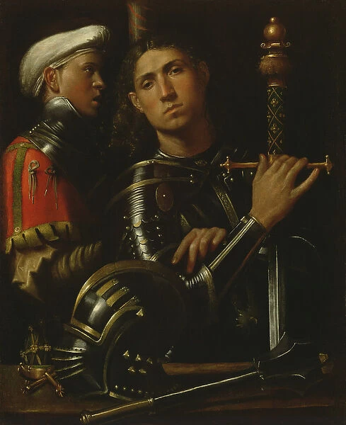 A Warrior and his Squire (oil on canvas)