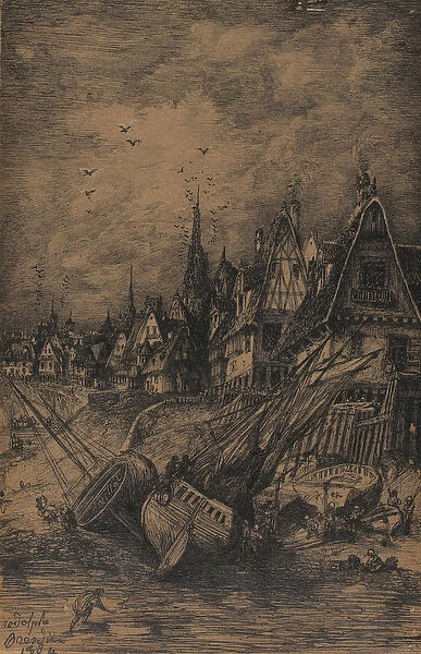 Washed Up Ships, 1864 (pen & black ink on brown wove card)