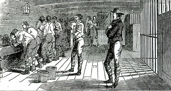 The washing room below decks - condemned trade unionists being transported to Australia