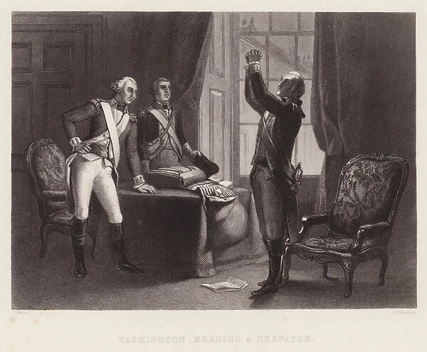 Washington reading a Despatch (engraving)