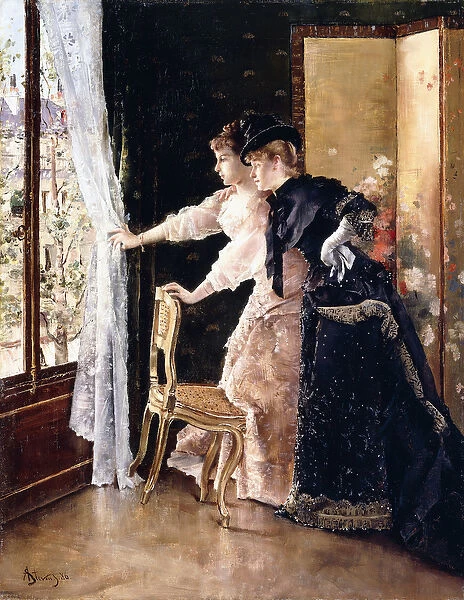 Watching the Fiance pass by, 1886 (oil on canvas)