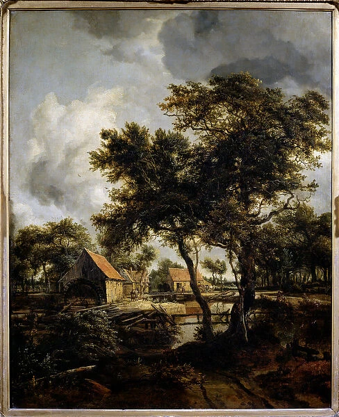The water mill Painting by Meindert Hobbema (1638-1709) (ec. flam. ) 17th century Sun