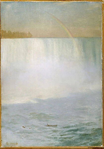 Waterfall and Rainbow, Niagara (oil on paper)