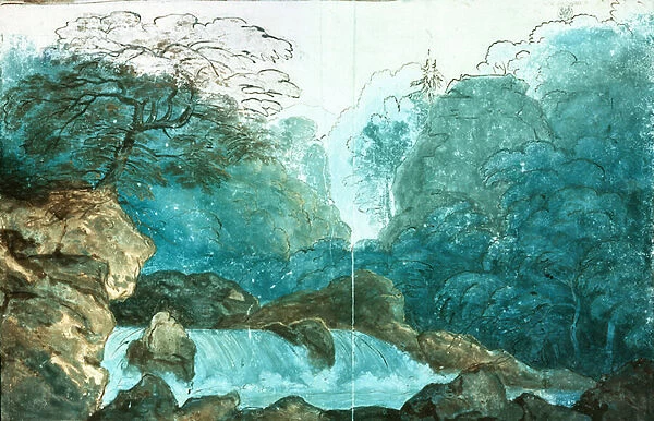 Waterfall in a wood, set design for a production of Undine, (w  /  c on paper)