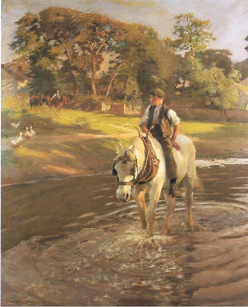 Watering the horse (colour litho)