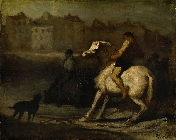 The Watering Place, Bank of the Seine, c.1855 (oil on board)