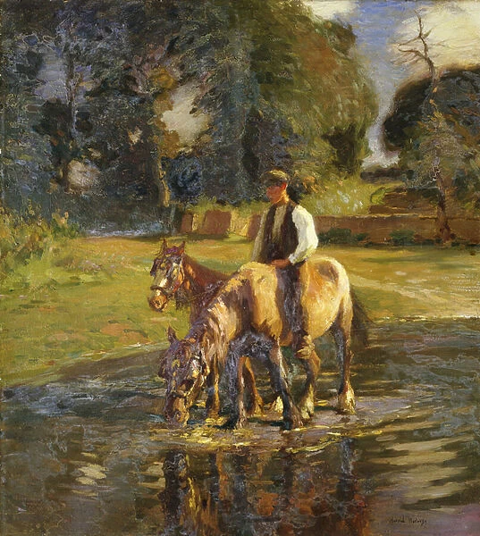 The Watering Place, (oil on canvas)