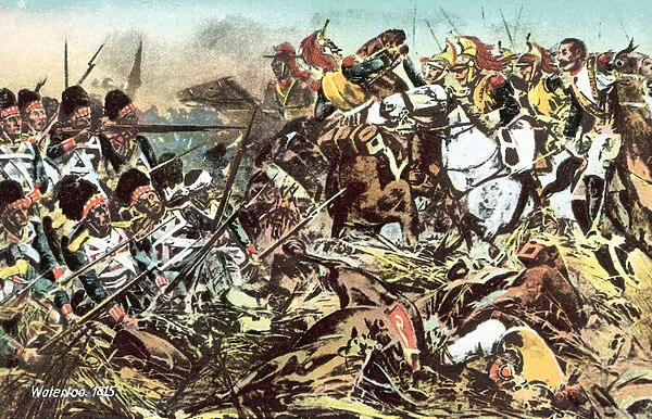 Waterloo 1815, End of the battle of Ligny (colour litho)