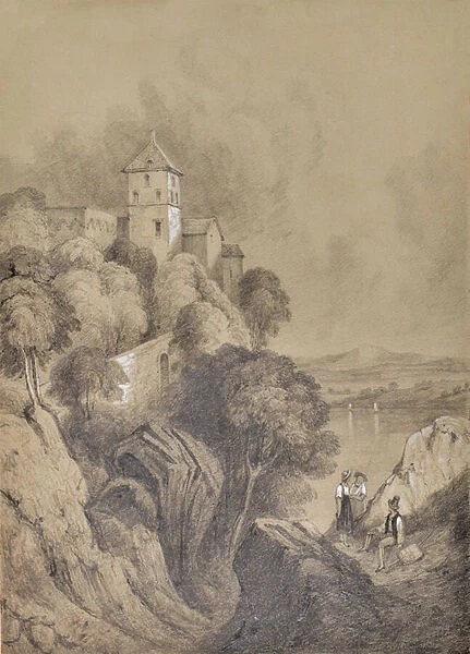 Waterscape with cliff, 1810-65 (Pencil)