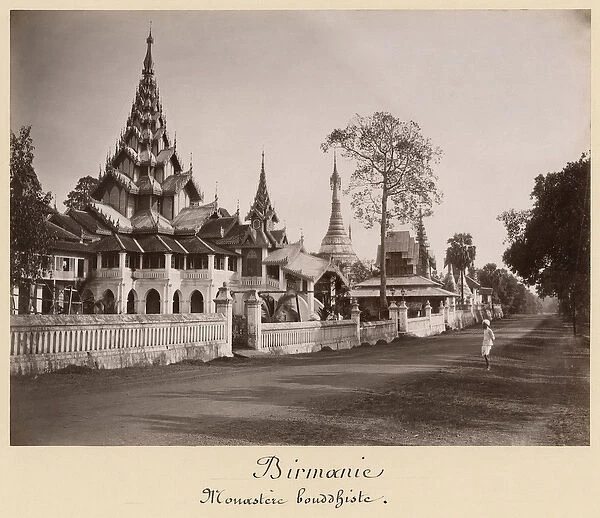 Wayzayanda monastery and pagodas at Moulmein, Burma, c. 1890 (albumen print) (b  /  w photo)