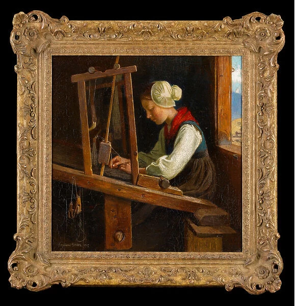 The Weaver: A Cottage Loom in the Austrian Alps, 1917 (oil on canvas)