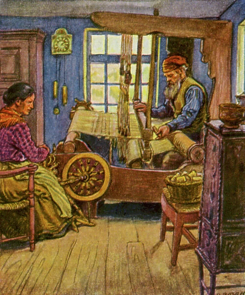 Weberstube  /  Weaving Room (colour litho)
