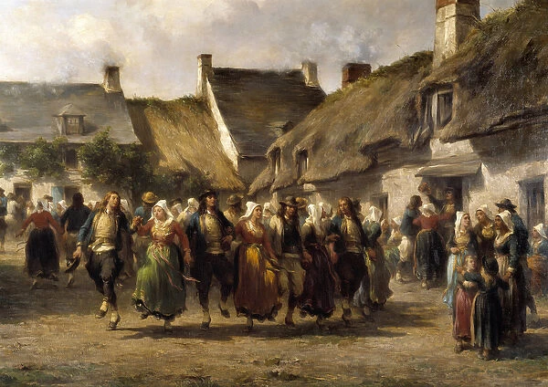 A wedding in Brittany in 1863 Painting by Adolphe Pierre Leleux (1812-1891