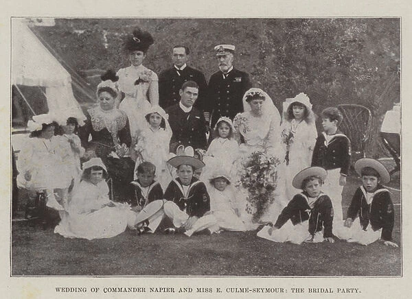 Wedding of Commander Napier and Miss E Culme-Seymour, the Bridal Party (b  /  w photo)