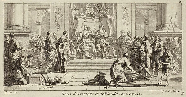 Wedding of Galla Placidia and Ataulf, King of the Visigoths, Narbonne, 414 (engraving)