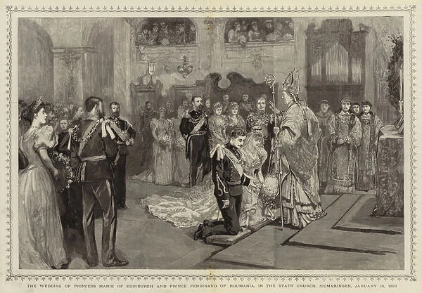 The Wedding of Princess Marie of Edinburgh and Prince Ferdinand of Roumania; in the Stadt Church, Sigmaringen, 10 January 1893 (engraving)