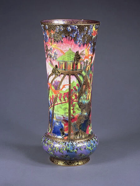 A Wedgwood Fairyland lustre vase with Imps on the Bridge and Tree House pattern, c. 1915-21 (ceramic)