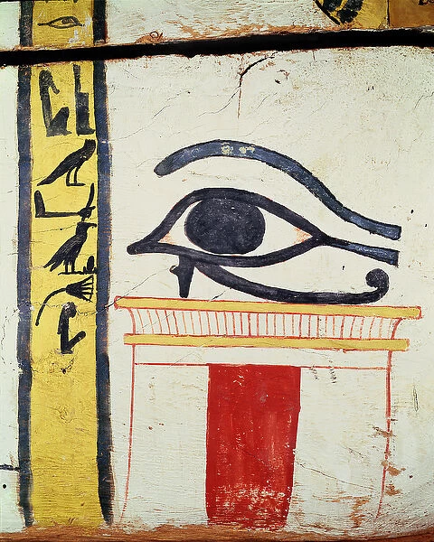 Wedjat Eye, detail from the sarcophagus cover of the Lady of Madja, New Kingdom, c