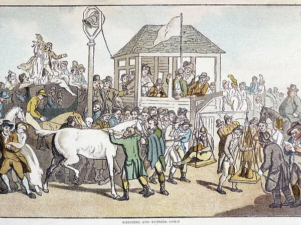 Weighing and washing before a horse race (late 19th century)