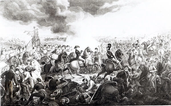 Wellington at the Battle of Waterloo, 18th June 1815 (engraving) (b&w photo)
