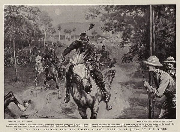 With the West African Frontier Force, a Race Meeting at Jebba on the Niger (litho)